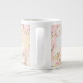 Girly Blush Pink Cream White Floral Grote Koffiekop (Achterkant)