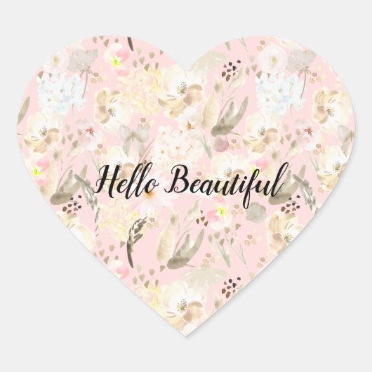 Girly Blush Pink Cream White Floral Hart Sticker (Voorkant)
