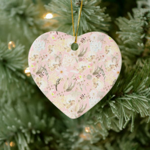 Girly Blush Pink Cream White Floral Keramisch Ornament