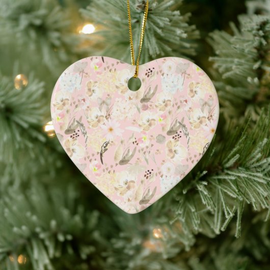 Girly Blush Pink Cream White Floral Keramisch Ornament (Boom)