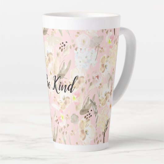 Girly Blush Pink Cream White Floral Latte Mok (Rechterhoek)