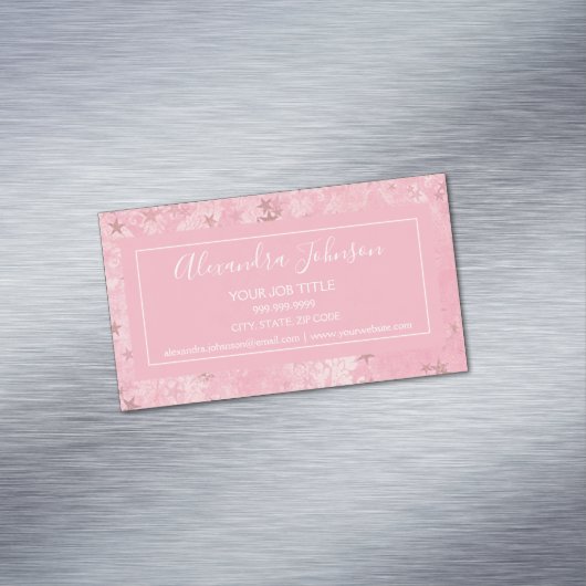 Girly Blush Pink Damask and Stars Pattern Magnetisch Visitekaartje (Voorbeeld)