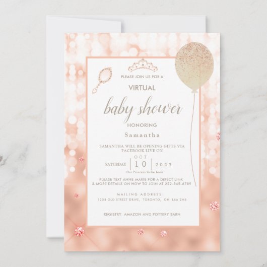 Girly Blush Pink Diamond Roos Gold Baby shower Kaart (Achterkant)
