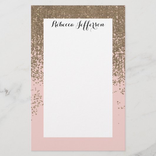 Girly Blush Pink en Gold Glitter Ombre Briefpapier (Voorkant)
