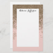 Girly Blush Pink en Gold Glitter Ombre Briefpapier (Voorkant / Achterkant)