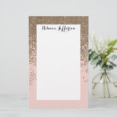 Girly Blush Pink en Gold Glitter Ombre Briefpapier (Staand voorkant)