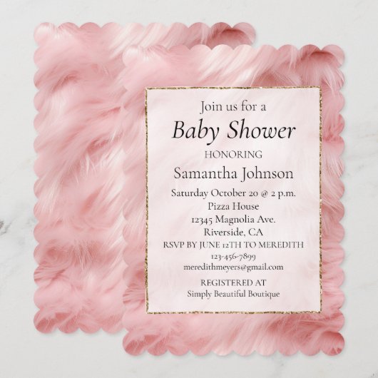 Girly Blush Pink Faux Fur Baby shower Kaart (Voorkant / Achterkant)
