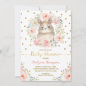 Girly Blush Pink Floral Bunny Rabbit Baby shower Kaart (Voorkant)
