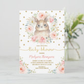Girly Blush Pink Floral Bunny Rabbit Baby shower Kaart (Staand voorkant)