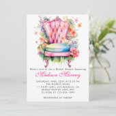 Girly Blush Pink Floral Flower Chair Vrijgezellenf Kaart (Staand voorkant)