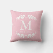 Girly Blush Pink Floral Lijst Monogram Kussen (Achterkant)