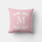 Girly Blush Pink Floral Lijst Monogram Kussen (Voorkant)