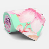Girly Blush Pink Floral op Mint Green Stropdas (Opgerold)