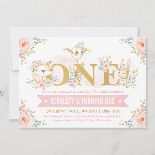 Girly Blush Pink Floral Roos 1e verjaardag Kaart (Voorkant)