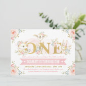 Girly Blush Pink Floral Roos 1e verjaardag Kaart (Staand voorkant)