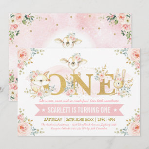 Girly Blush Pink Floral Roos 1e verjaardag Kaart