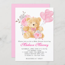 Girly Blush Pink Floral Teddy Bear Baby shower