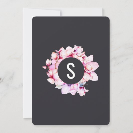 Girly Blush Pink Flowers Black Graduparty Kaart (Achterkant)