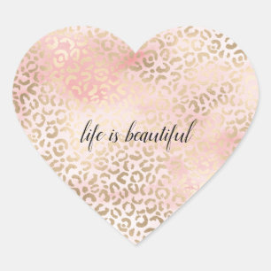 Girly Blush Pink Glam Gold Leopard Print Hart Sticker