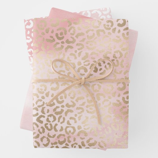 Girly Blush Pink Glam Gold Leopard Print Inpakpapier Vel (In situ)