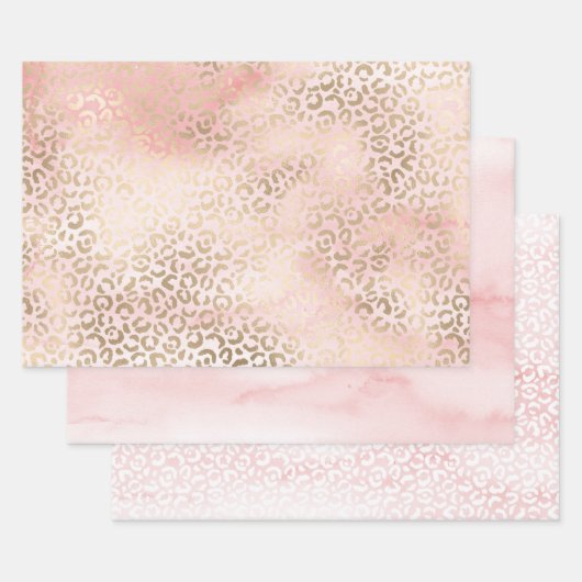 Girly Blush Pink Glam Gold Leopard Print Inpakpapier Vel (Set)