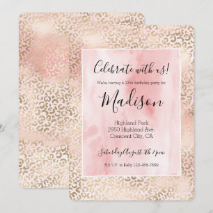 Girly Blush Pink Glam Gold Leopard Print Kaart