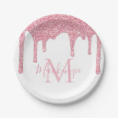 Girly Blush Pink Glitter Drift Monogram Birthday Papieren Bordje (Voorkant)