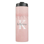 Girly Blush Pink glitter druppels Monogram Thermosbeker (Voorkant)