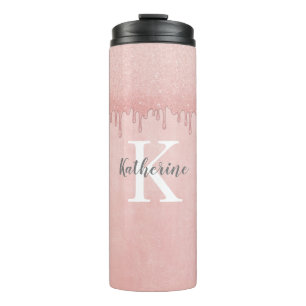 Girly Blush Pink glitter druppels Monogram Thermosbeker
