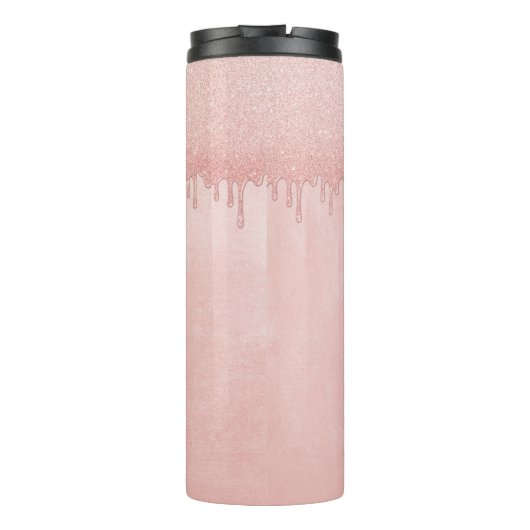 Girly Blush Pink glitter druppels Monogram Thermosbeker (Achterkant)