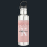 Girly Blush Pink glitter druppels Monogram Waterfles<br><div class="desc">Een elegant wit en grijs monogram op een girly blush roze,  druipende glitter achtergrond siert deze waterfles. Pas het voor jezelf aan of personaliseer het met een vriendennaam en initiaal voor haar verjaardag. Ontworpen voor u door Blackberry Boulevard.</div>