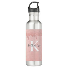 Girly Blush Pink glitter druppels Monogram Waterfles