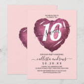 Girly Blush Pink Glitter Heart Balloon Sweet 16 Kaart (Voorkant / Achterkant)