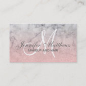 Girly Blush Pink Glitter Marble Monogram Makeup Visitekaartje (Voorkant)