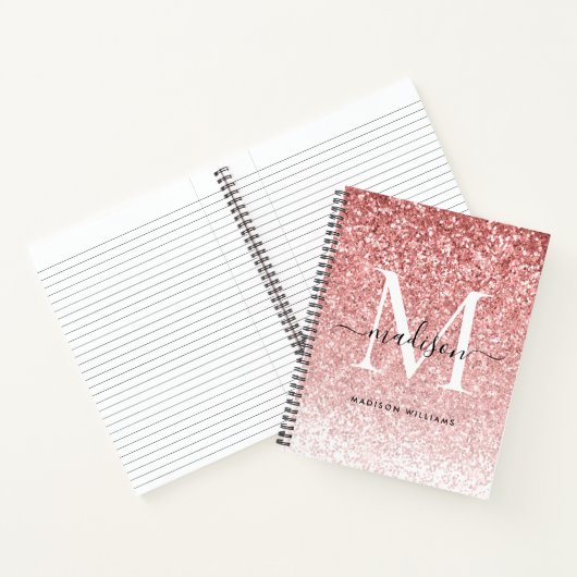 Girly Blush Pink Glitter Sparkle Chic Monogram Notitieboek (Binnen)