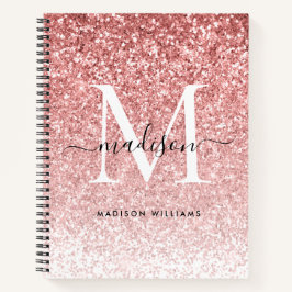 Girly Blush Pink Glitter Sparkle Chic Monogram Notitieboek