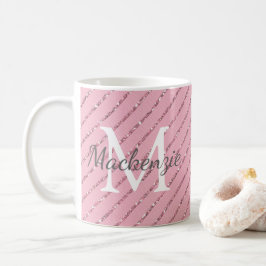 Girly Blush Pink Glitter Stripes Monogram Koffiemok