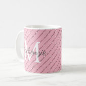 Girly Blush Pink Glitter Stripes Monogram Koffiemok (Voorkant links)