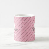 Girly Blush Pink Glitter Stripes Monogram Koffiemok (Center)