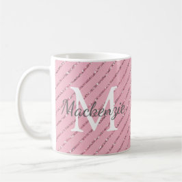Girly Blush Pink Glitter Stripes Monogram Koffiemok