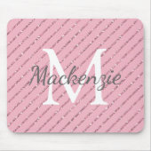 Girly Blush Pink Glitter Stripes Monogram Muismat (Voorkant)