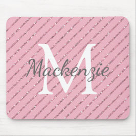 Girly Blush Pink Glitter Stripes Monogram Muismat
