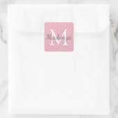 Girly Blush Pink Glitter Stripes Monogram Vierkante Sticker (Tas)