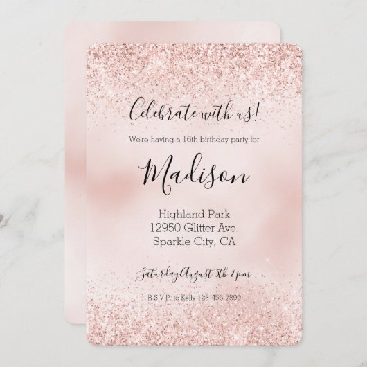 Girly Blush Pink Glitz Glitter Sparkle Uitnodiging (Voorkant / Achterkant)