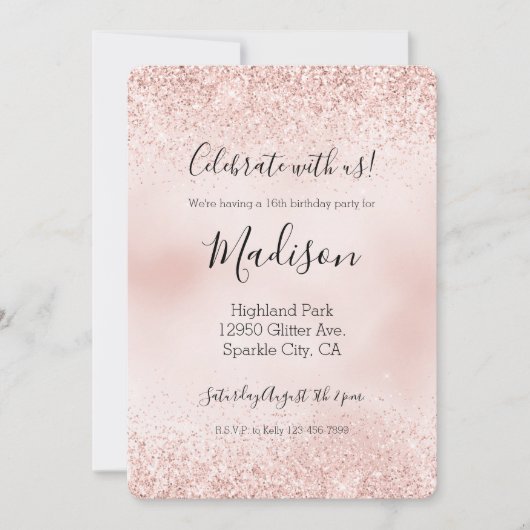 Girly Blush Pink Glitz Glitter Sparkle Uitnodiging (Voorkant)