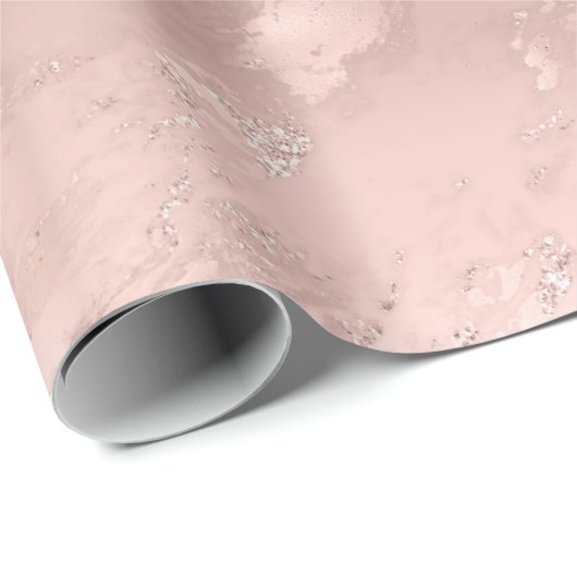 Girly Blush Pink Glitzy Marble Verjaardag Cadeaupapier (Rol Hoek)