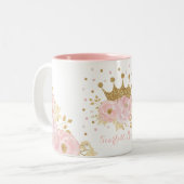 Girly Blush Pink Gold Crown Royal Princess Tweekleurige Koffiemok (Voorkant links)