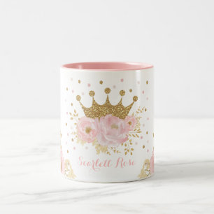 Girly Blush Pink Gold Crown Royal Princess Tweekleurige Koffiemok