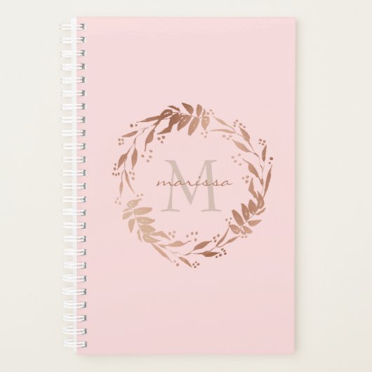 Girly Blush Pink Gold Custom Monogram Planner (Voorkant)