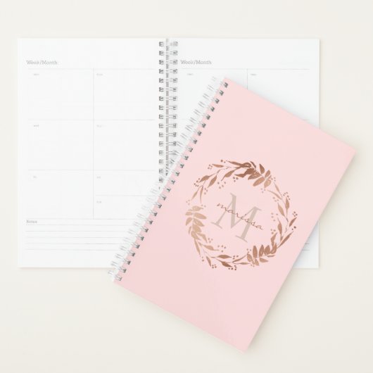 Girly Blush Pink Gold Custom Monogram Planner (Display)